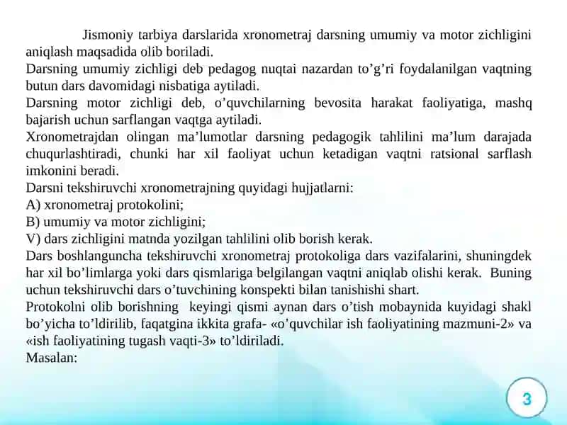 Jismoniy tarbiya darslaridaxronometrajo‘tkazishuslubiyati 3