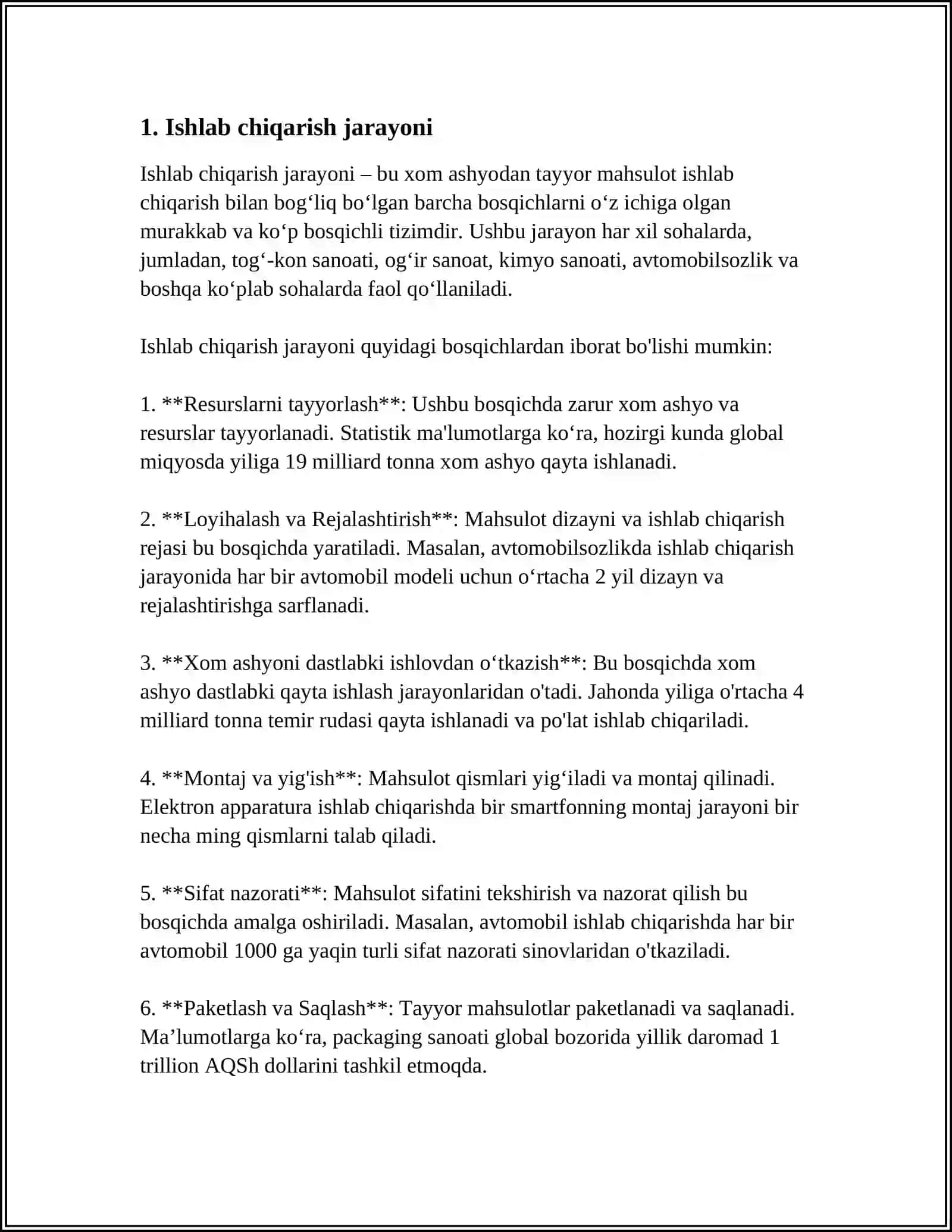 MUSTAQIL ISH Mavzu: ISHLAB CHIQARISH VA ISHLAB CHIQARISH FUNKSIYALARI 3