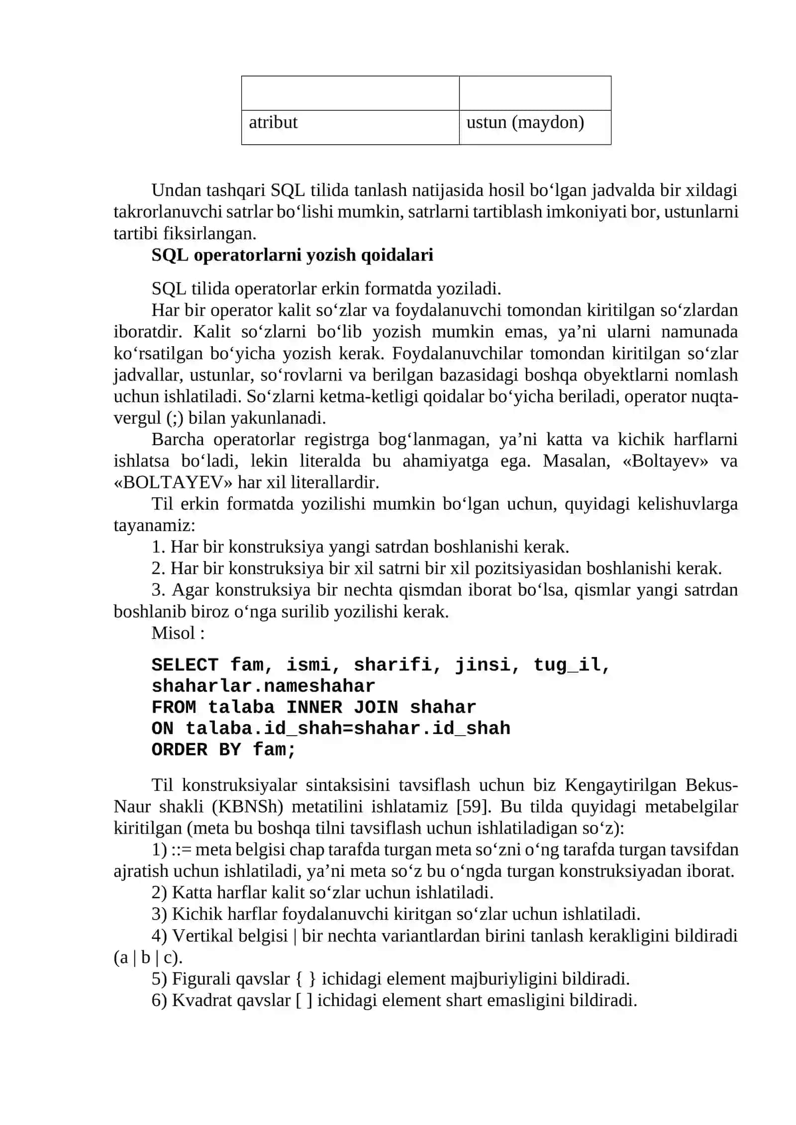 SQL SO`ROVLAR TILI. MS SQL SERVER DASTURI 3