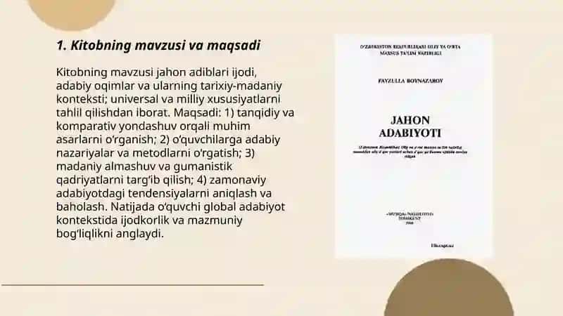 Jahon adiblari adabiyoti haqida kitobini o'rganish 3