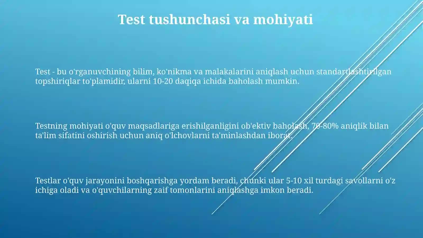 Test, testlarning turlari, tashkil qilish texnologiyasi 3