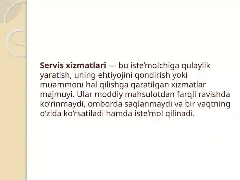 Servis xizmatlar va ularning tasniflash 3
