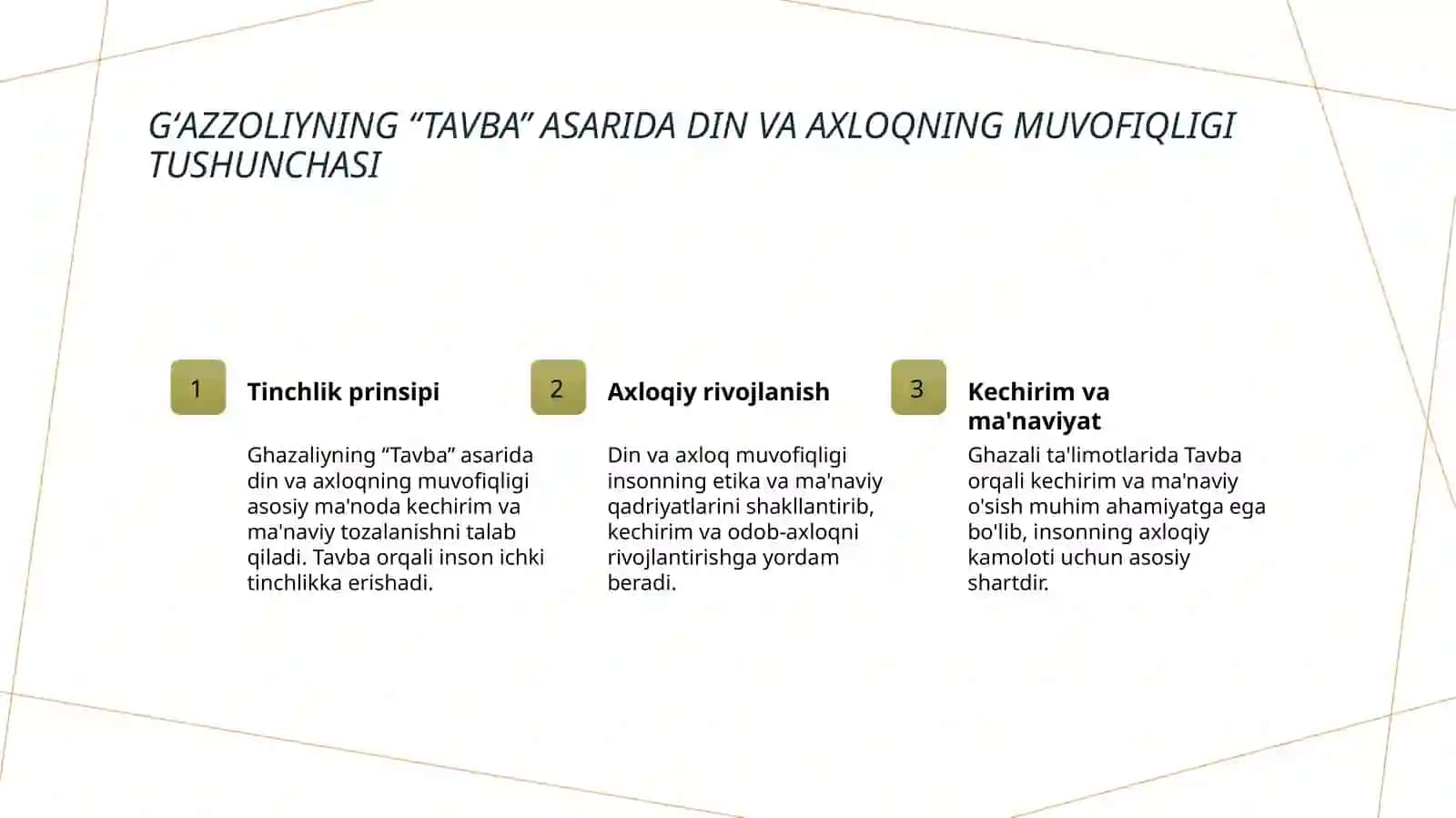 Din va axloq mavzusida esse tayyorlash (Gʻazzoliyning “Tavba” asari asosida) 3
