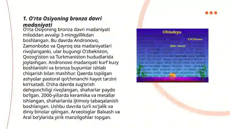 O'rta Osiyoning bronza va ilk temir davri ko'chmanchi chorvador xalqlari madaniyati 3