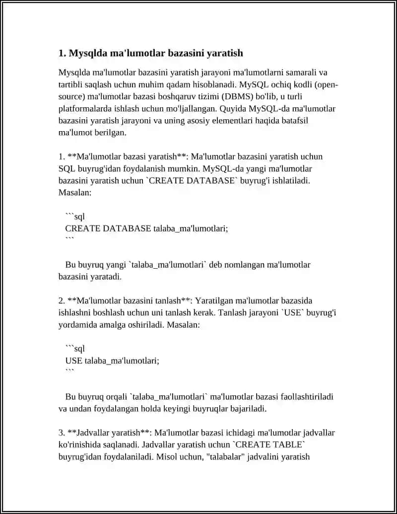 ROYXATGA OLISH BOYICHA MALUMOTLAR BAZASI BILAN ISHLASH MYSQLDA 3