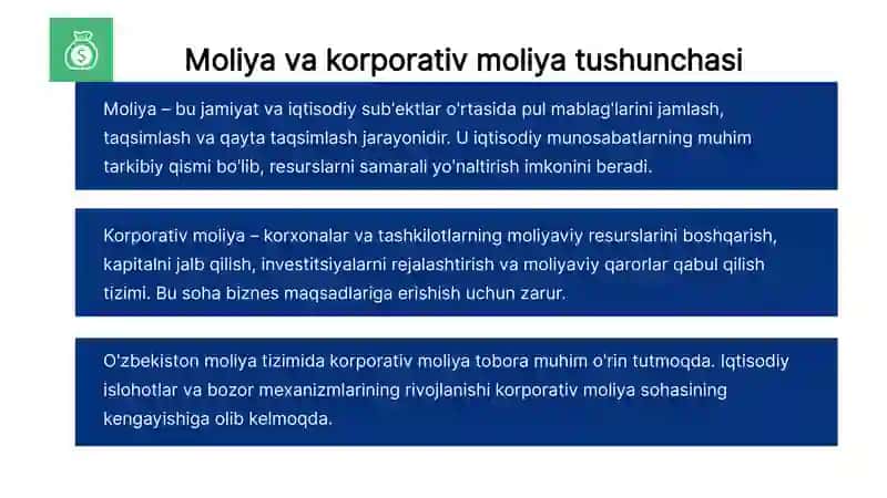 Moliya tizimining markaziy bo'g'ini sifatida korporativ moliyaning o'rni 3