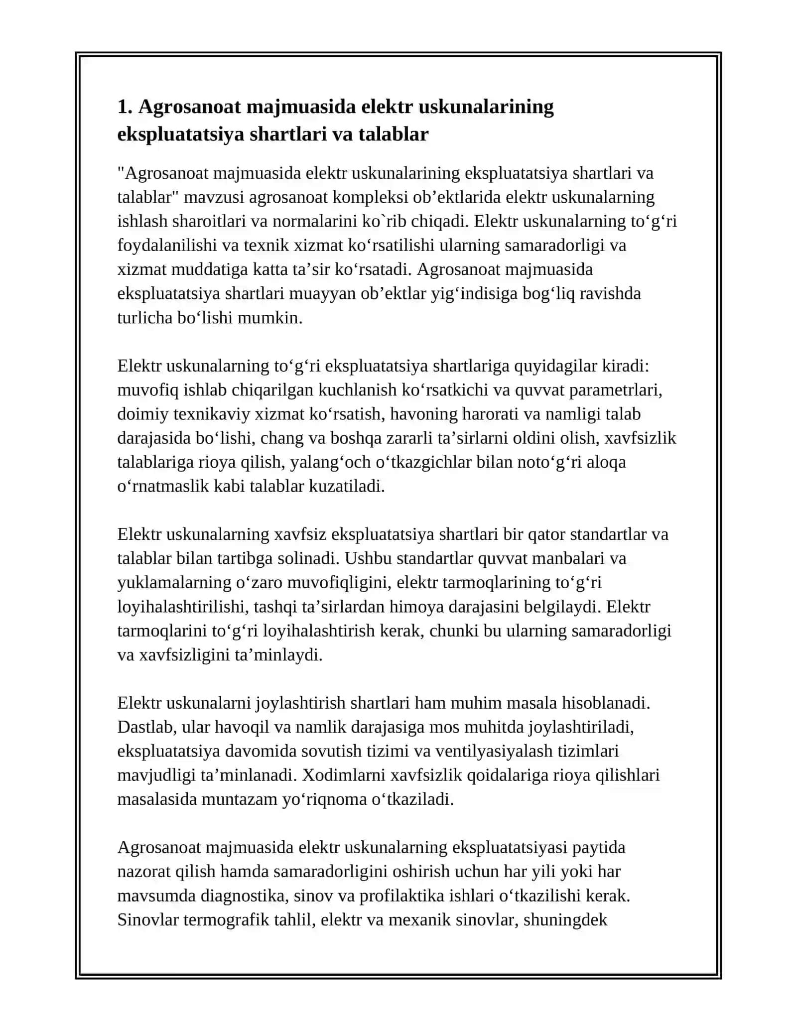 AGROSANOAT MAJMUA OB’EKTLARIDA ELEKTR USKUNALARNING EKSPLUATATSIYA XUSUSIYATLARI VA KO‘RSATKICHLARI 3