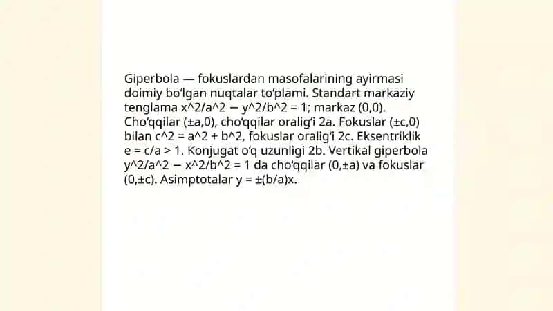 Giper bola tenglamasi. Giper bolaga doir misollar 3