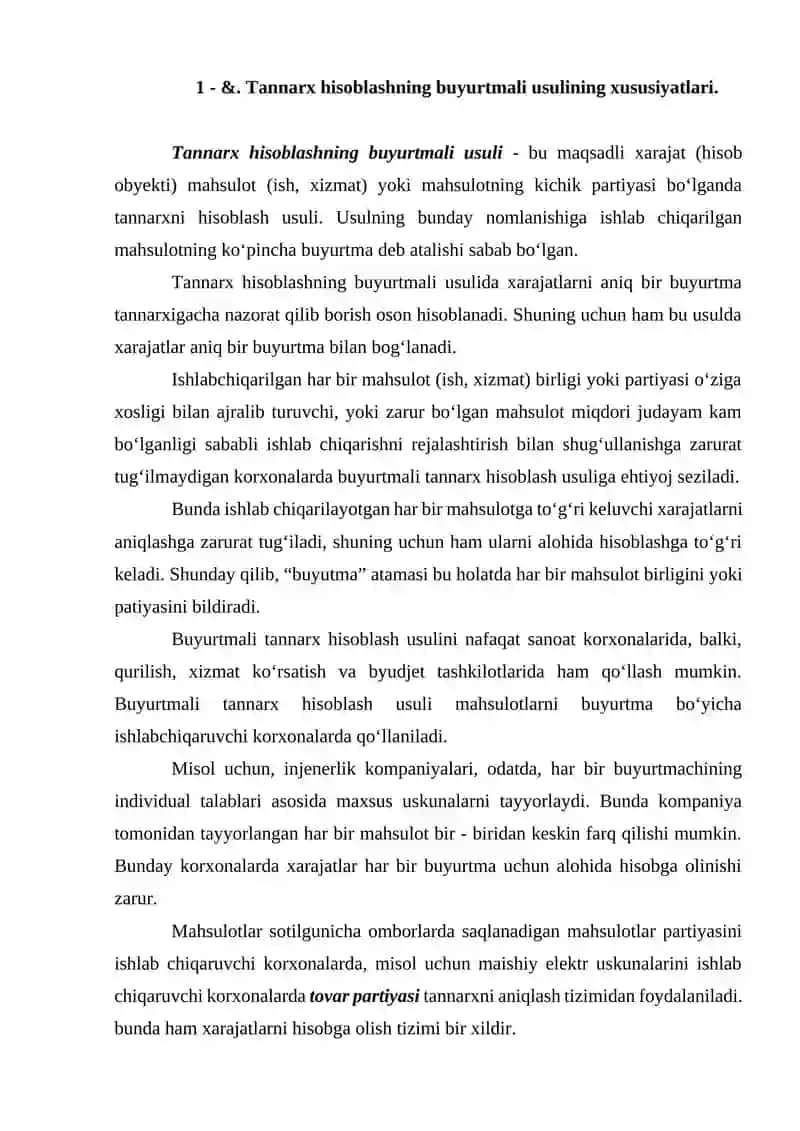 ISHLAB CHIQARISH TANNARXINI BUYURTMALAR BOʻYICHA ANIQLASH USULI 3