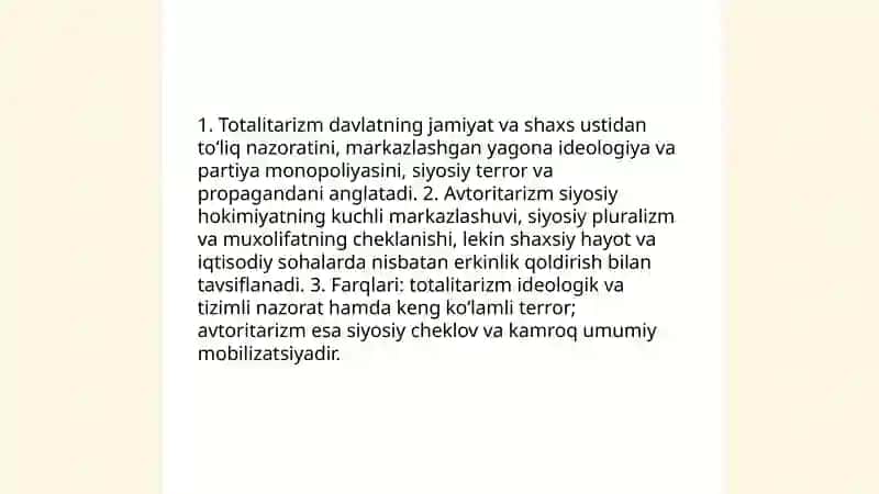 Totalitar-avtoritar mafkuralar mohiyati va vujudga kelish sabablari 3