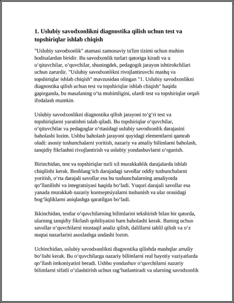USLUBIY SAVODXONLIKNI RIVOJLANTIRUVCHI MASHQ VA TOPSHIRIQLAR ISHLAB CHIQISH 3