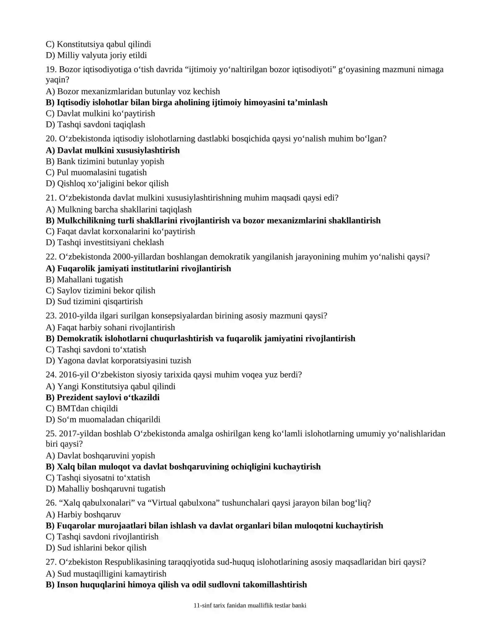 Tarix fanidan 11-sinflar uchun 100 talik olimpiada testlar banki (javoblari bilan) 3