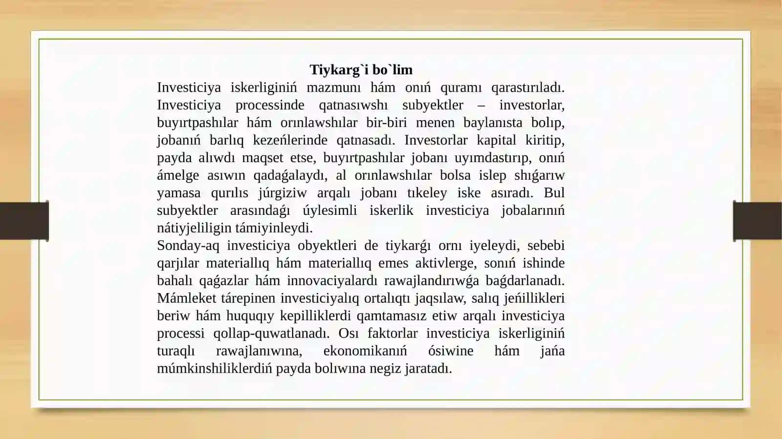 Investiciyalar hám investiciya iskerliginiń strukturası 3