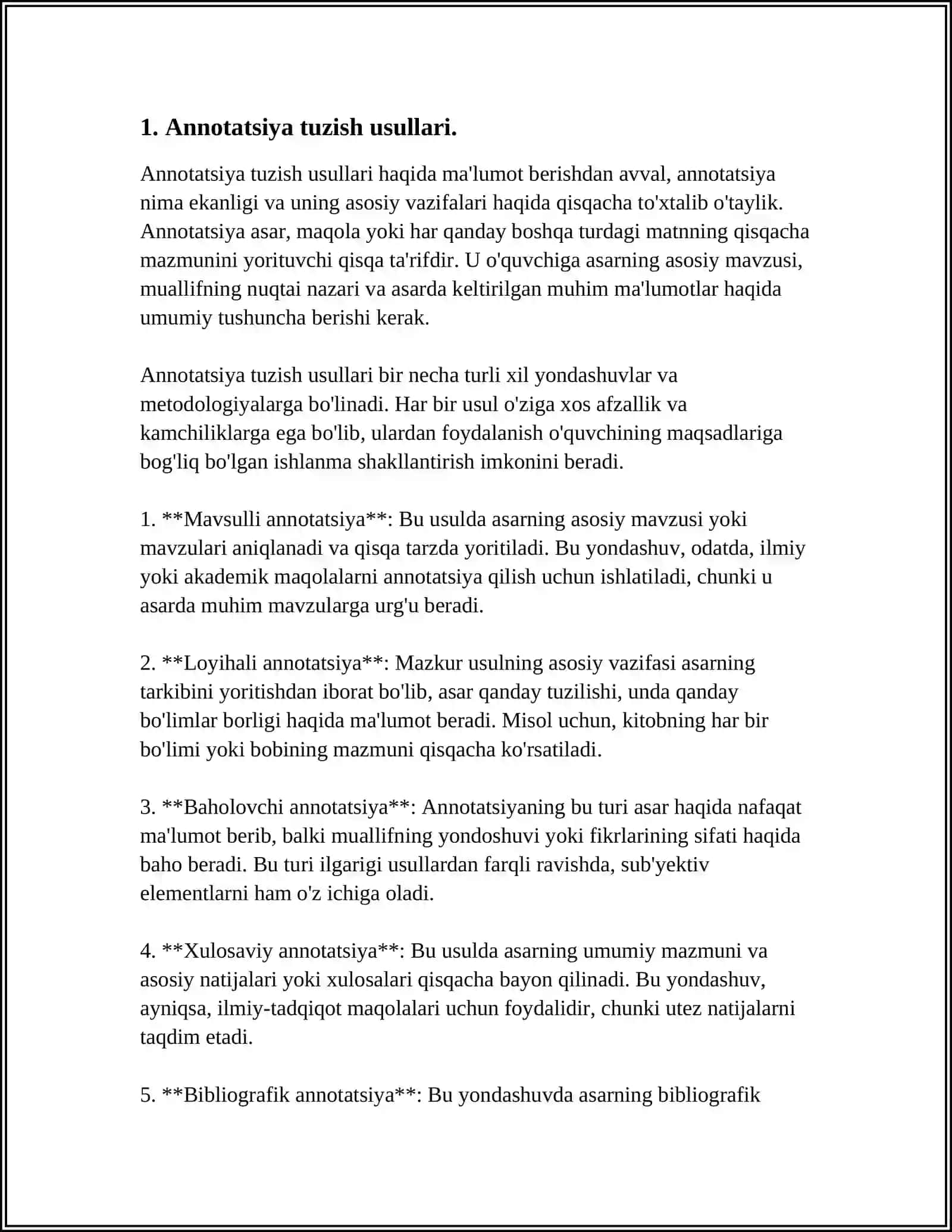 REZYUMI, ANNOTATSIYA, TAQRIZ REFERAT VA BOSHQA ILMIY MATNLAR USTIDA ISHLASH REFERAT 3