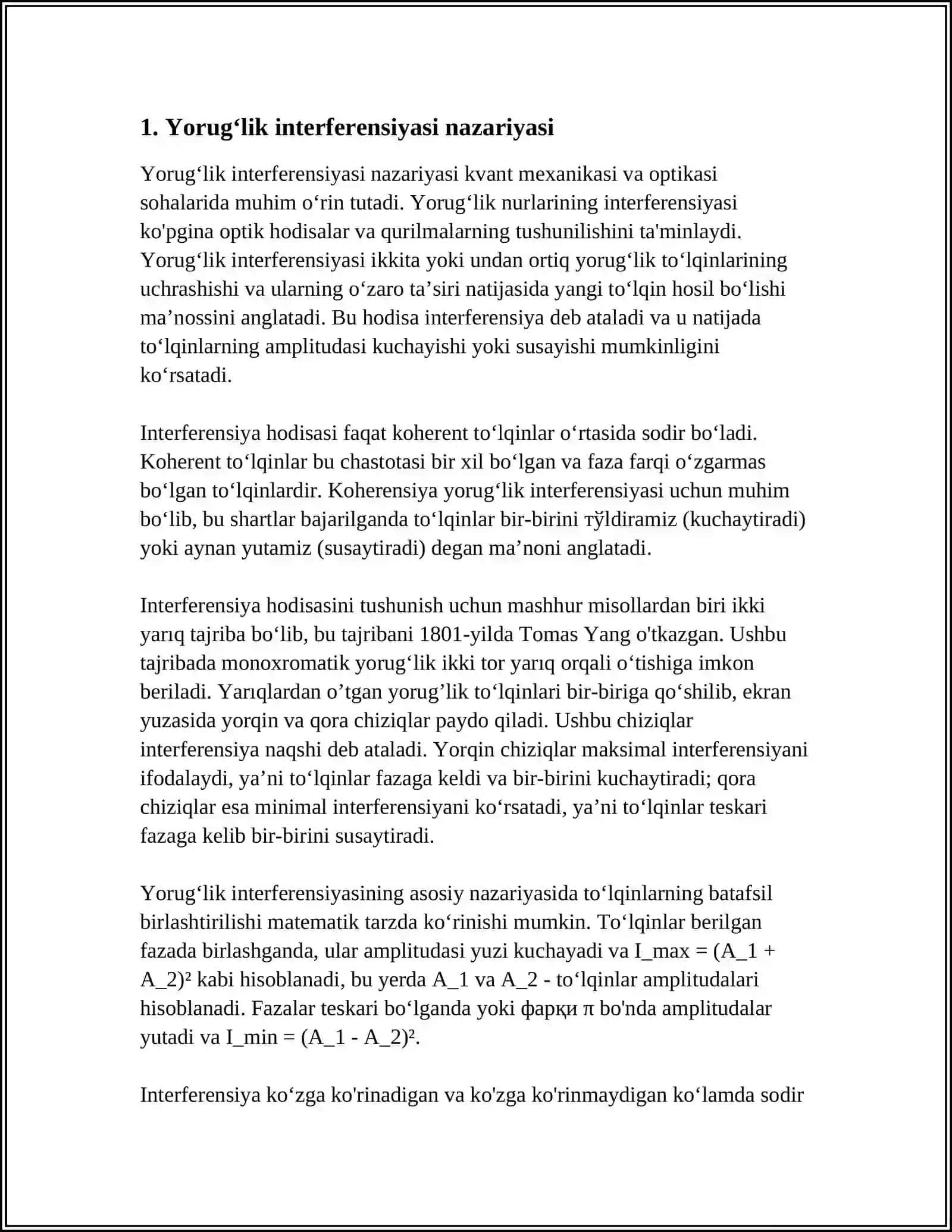YORUGʻLIK INTERFENSIYASI VA DIFIAKSIYASI.GALOGRAFIYA 3