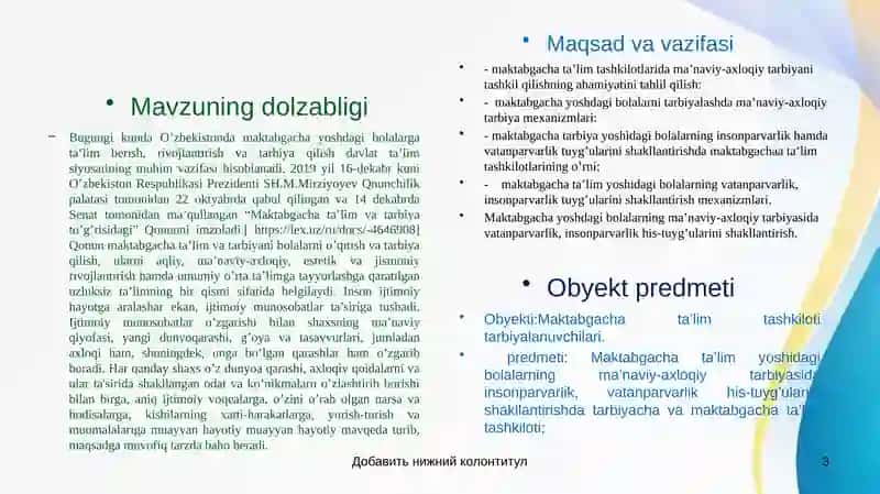 MAKTABGACHA YOSHDAGI BOLALARNING MA’NAVIY, AXLOQIY TARBIYASIDA VATANPARVARLIK, INSONPARVARLIK HIS-TUYG’USINI SHAKLLANTIRISH 3