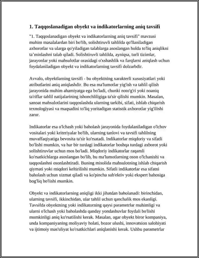 SOLISHTIRILADIGAN TAHLILDA QO'LLANILADIGAN AXBOROTLAR VA ULARGA QO'YILADIGAN TALABLAR 3