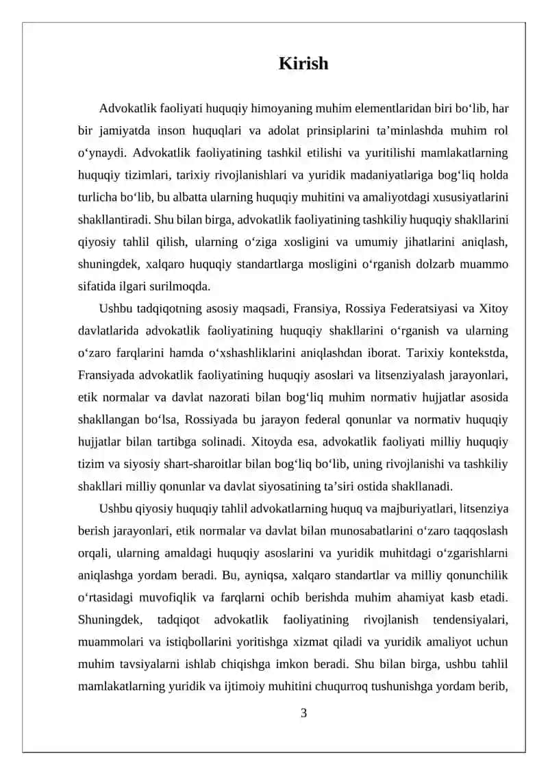 Advokatlik Faoliyati Tashkiliy Huquqi Shakllarining Fransiya, Rossiya Federatsiyasi va Xitoy Davlatlari Miqyosida Qiyosiy Huquqiy Tahlil 3