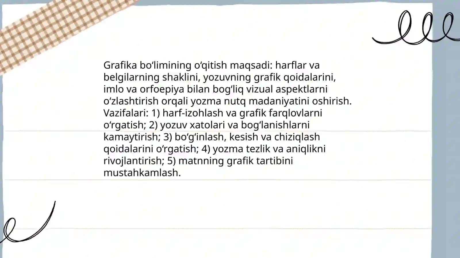 Grafika, orfografiya, orfoepiya bo‘limini o‘qitish metodikasi 3