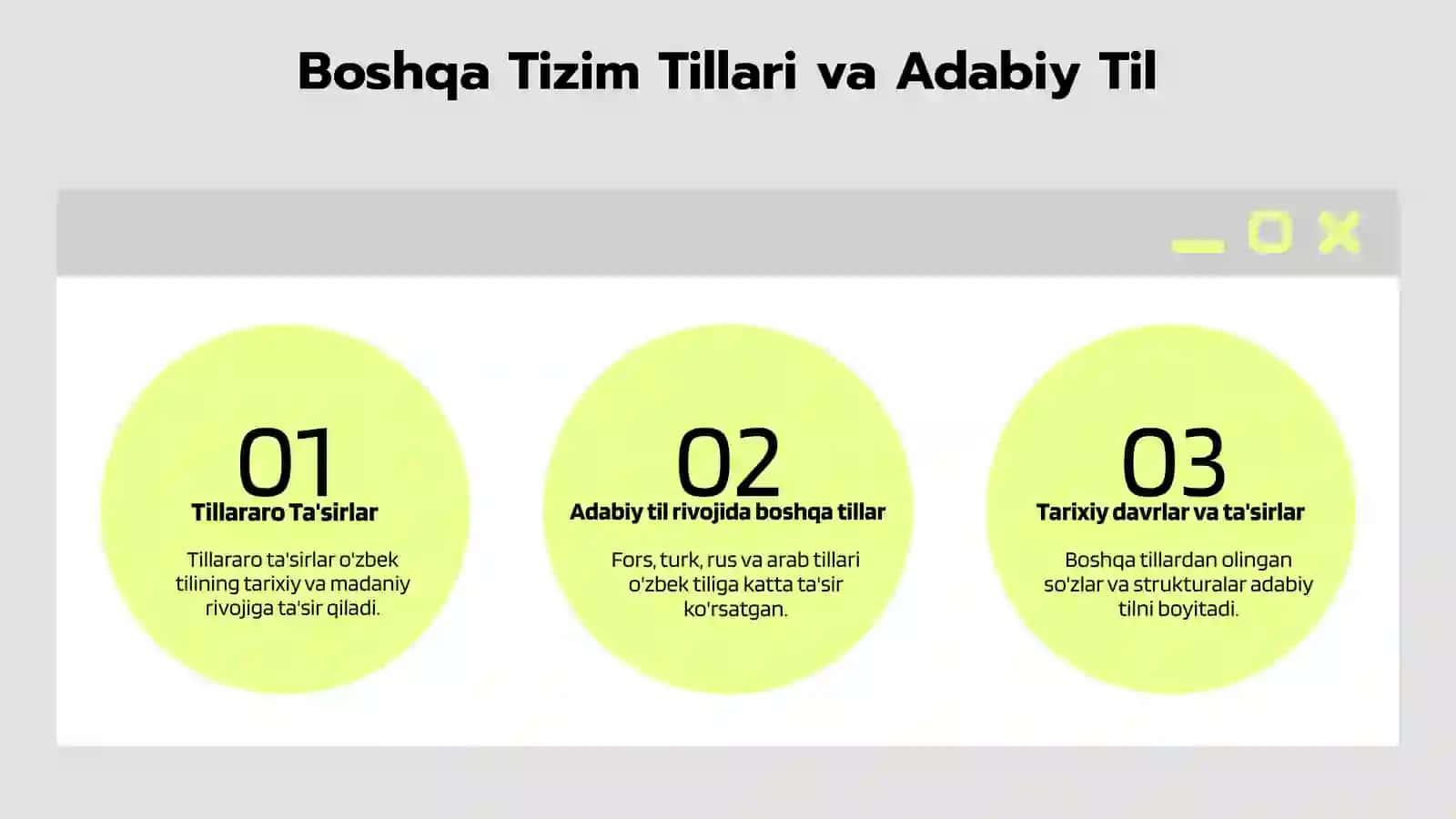 Adabiy tilning shakllanishida boshqa tizimdagi tillarning òrni. Òzbek tili tarixini davrlashtirishda tilshunos olimlarning tasnifi 3