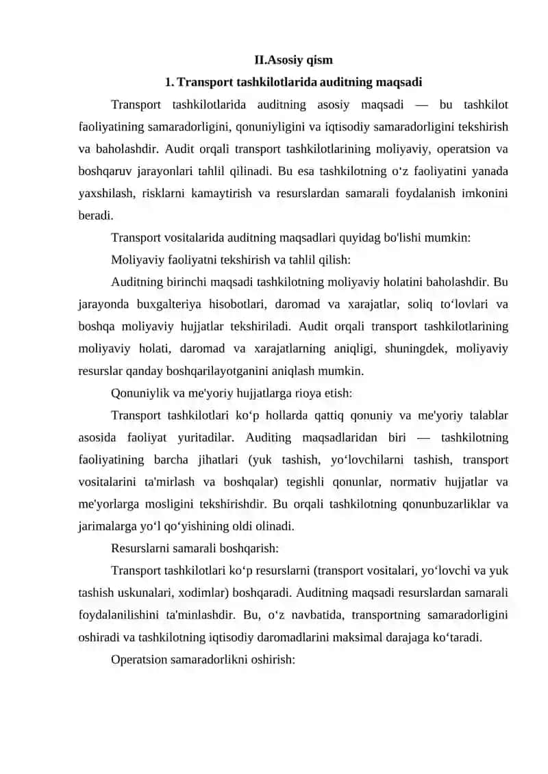 Transport tashkilotlarida auditning maqsadi, vazifalari va axborot manbalar 3