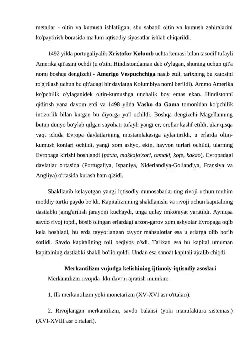 Merkantilizm g'oyasi vujudga kelishining ijtimoiy-iqtisodiy sharoitlari 3
