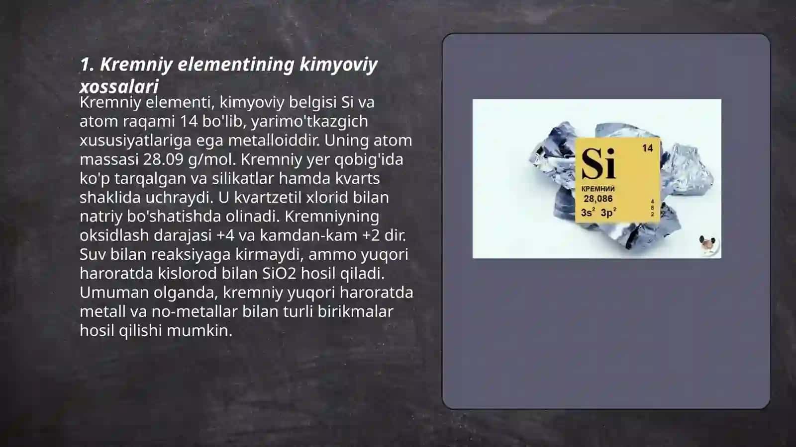 Kremniy (Si) — Yarim O'tkazuvchi Element 3