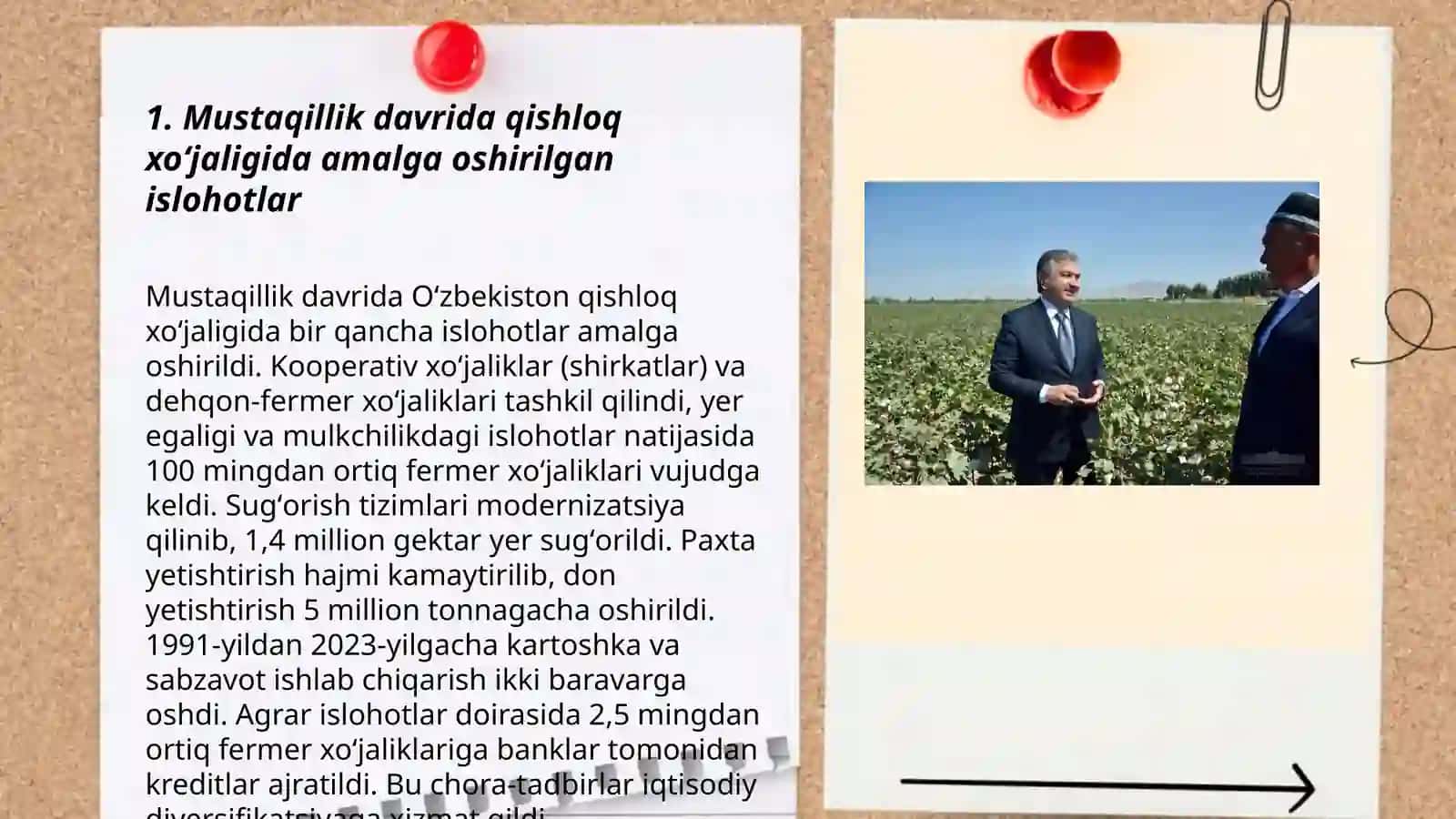 Mustaqillik yillarida qishloq xoʻjaligi va sanoat sohasidagi oʻzgarishlar 3