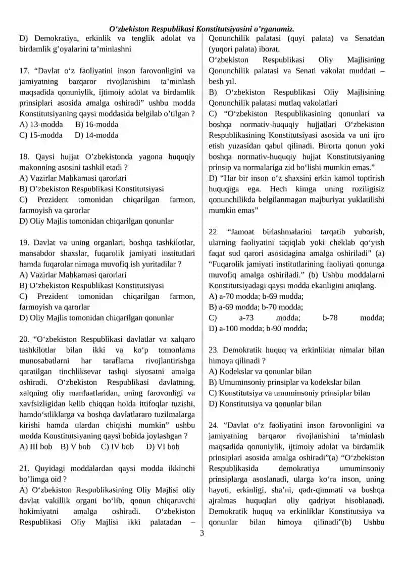 Oʻzbekiston Respublikasi Konstitutsiyasini o’rganamiz 3