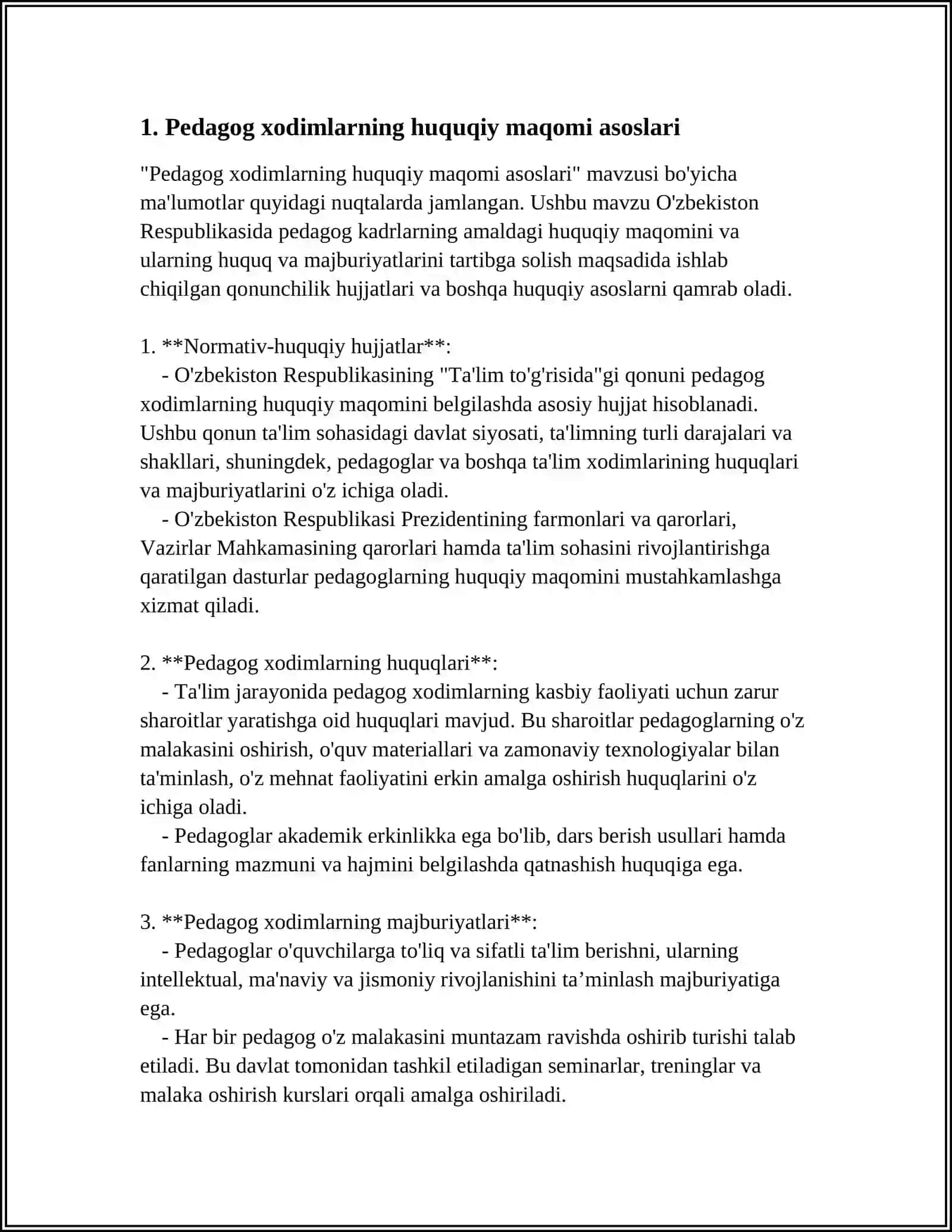 Pedagog xodimlarning huquqiy maqomi asoslari 3