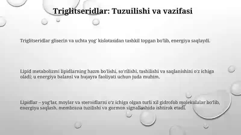 Lipidlarning tuzilishi, funksiyasi va metabolizmi 3