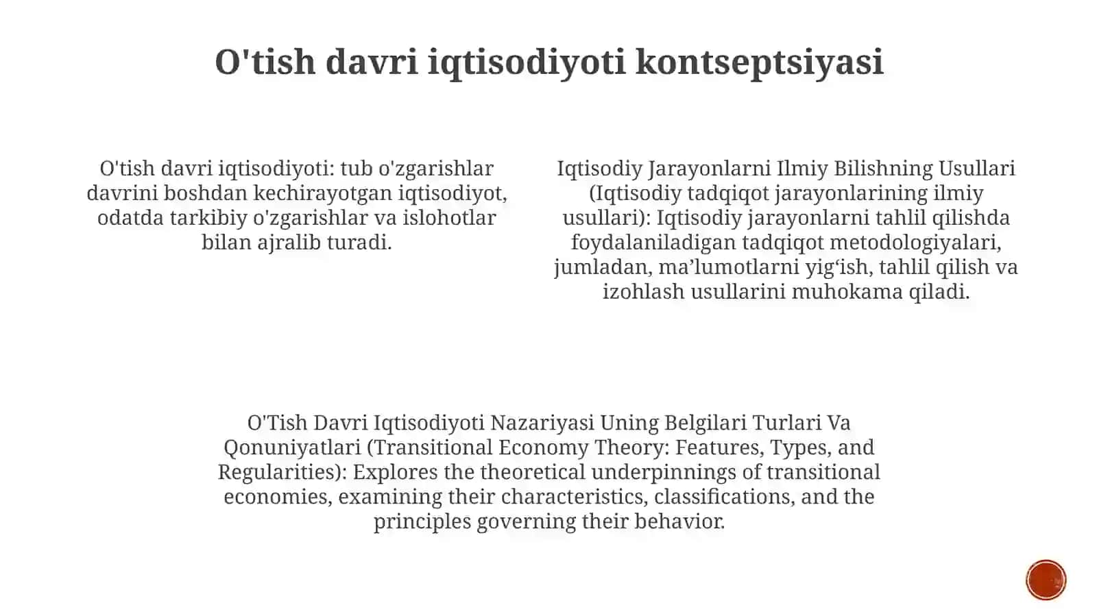 Iqtisodiy Jarayonlarni Ilmiy Bilishning Usullari. O'Tish Davri Iqtisodiyoti Nazariyasi Uning Belgilari Turlari Va Qonuniyatlari 3