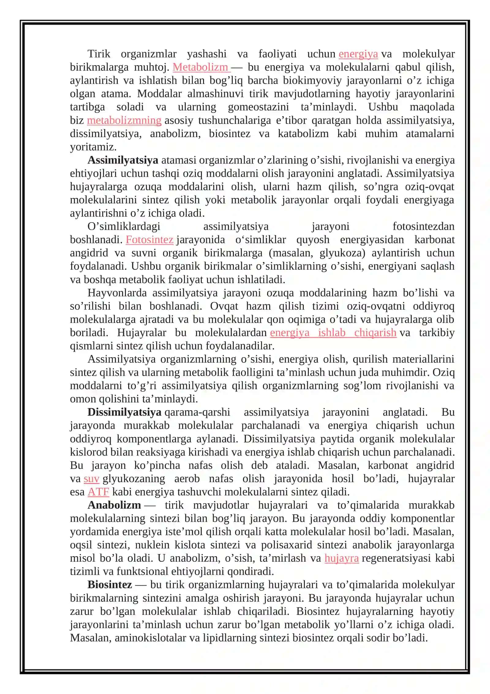 Modda almashinuv jarayonlarning boshqarilishi. Bioenergetika 3