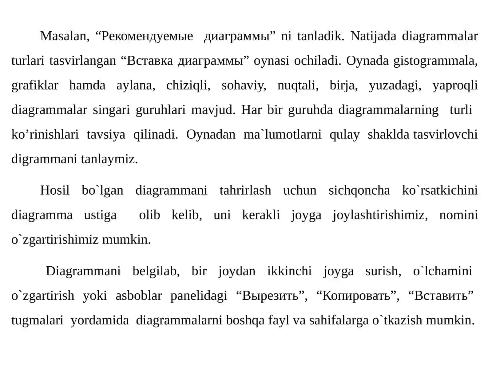 Excel daturida diagrammalar bilan ishlash 3