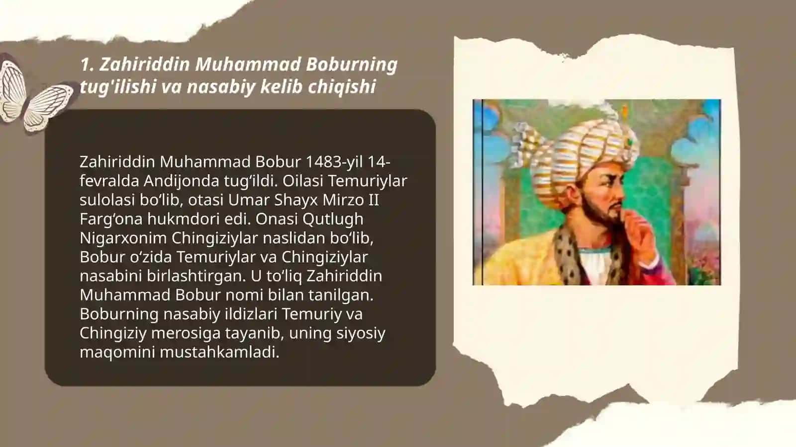 Zahiriddin Muhammad Bobur hayoti va ijodi haqida 3