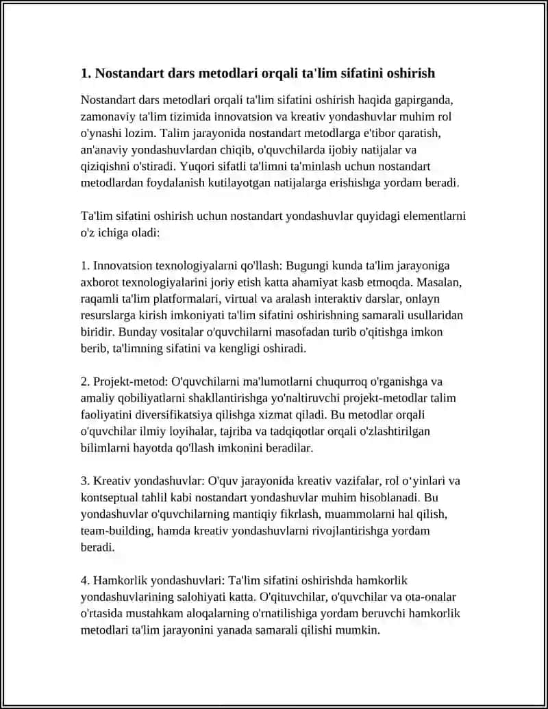 TA'LIM SIFATI OCHIQLILIGI VA SAMARADORLIGINI OSHIRISH UCHUN NOSTANDART QARORLARDAN FOYDALANISH 3