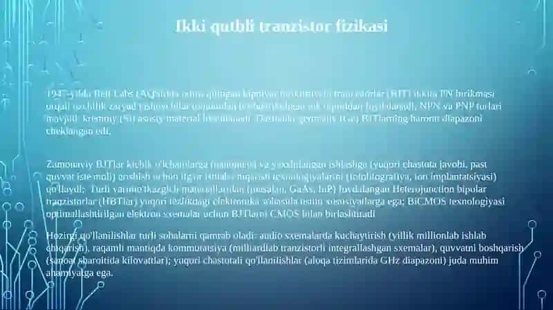 Bipalyar Tiranzitorlarning Rivojlanish Tarixi va Zamonaviy Holati 3
