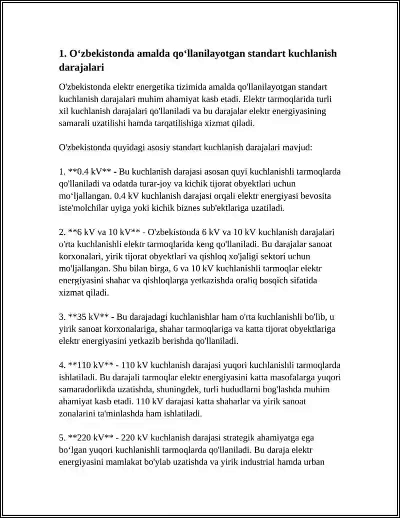 OʻZBEKISTONDA MAVJUD STANDART KUCHLANISHLAR VA UNI TANLASH SOHASI 3