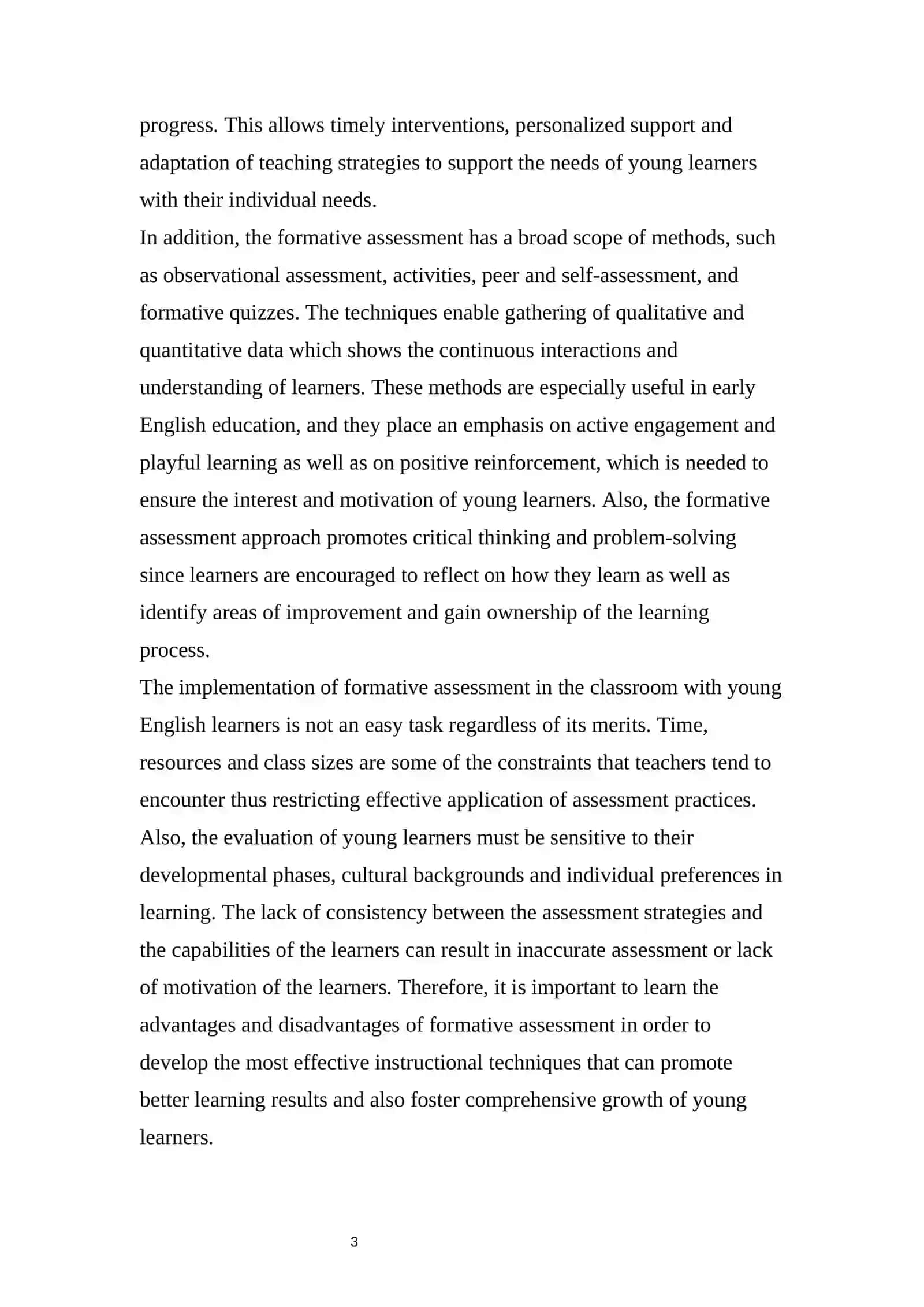 FORMATIVE ASSESSMENT IN YOUNG ENGLISH LEARNERS: BENEFITS AND CHALLENGES 3