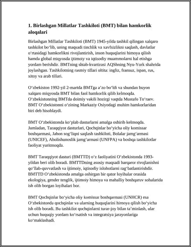 Birlashgan Millatlar Tashkiloti (BMT) bilan hamkorlik aloqalari 3