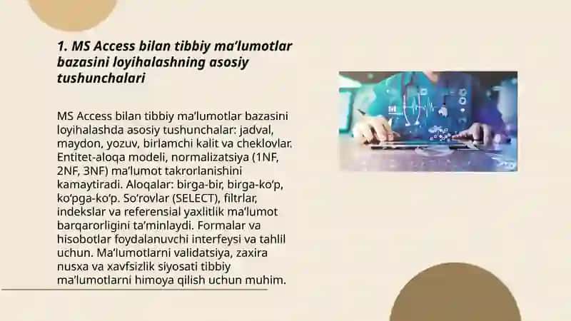 Tibbiyotda maʼlumotlar bazasini loyixalashtirishda MS Access dasturiy taʼlimotidan foydalanish 3