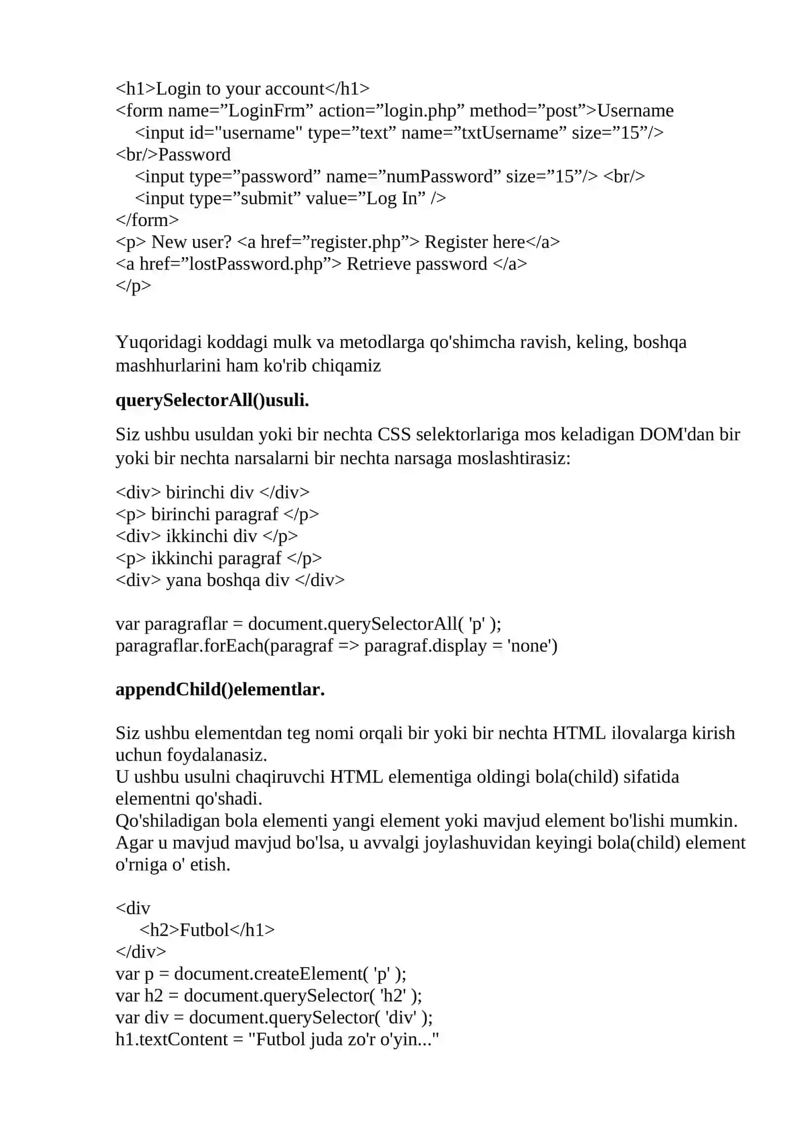 JavaScript brauzer va veb-hujjat ob'ektlari modeli bilan ishlash 3