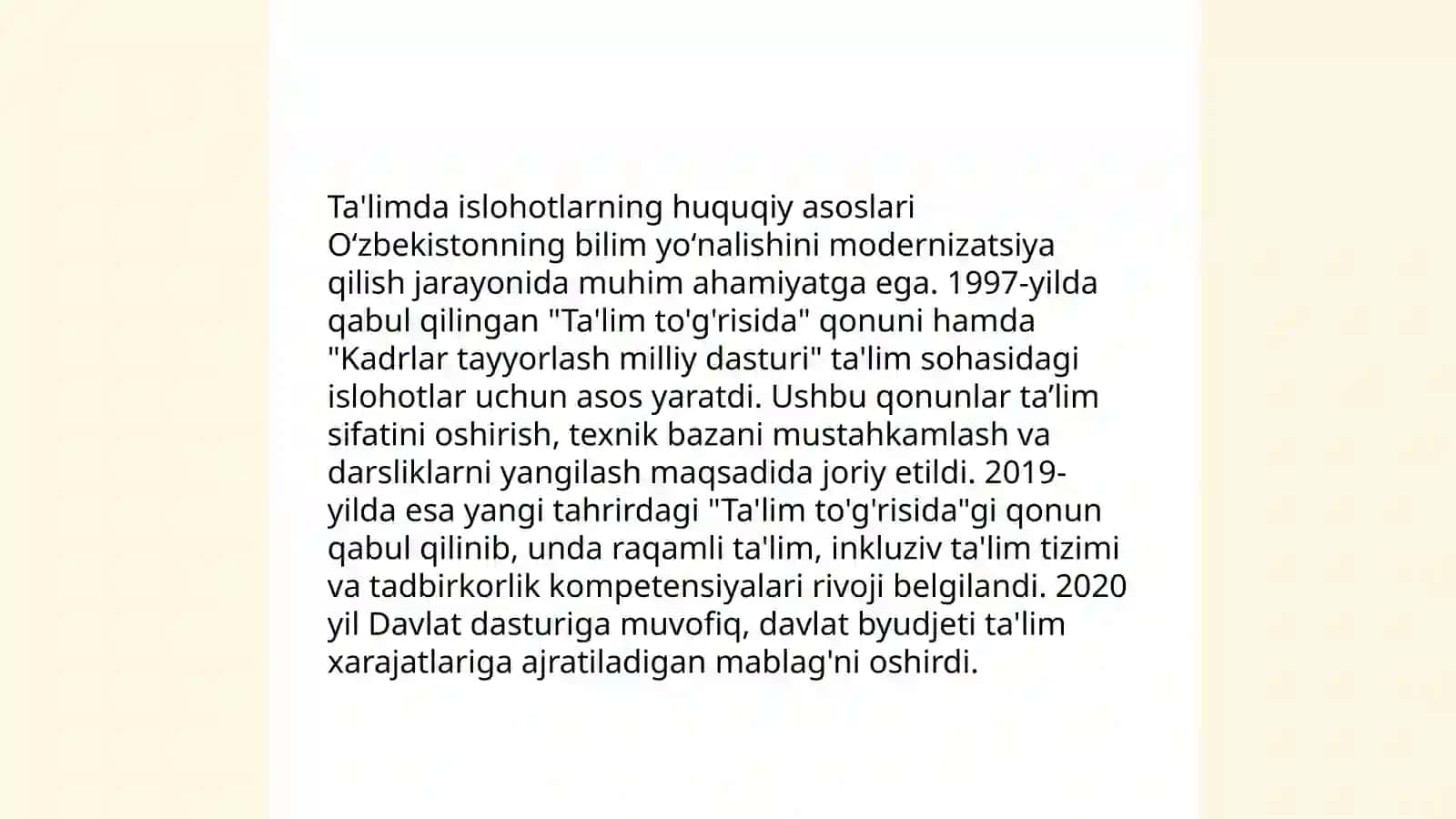 O'zbekistonda mustaqillik davrida ta'lim tizimini takomillashtirish chora- tadbirlari 3