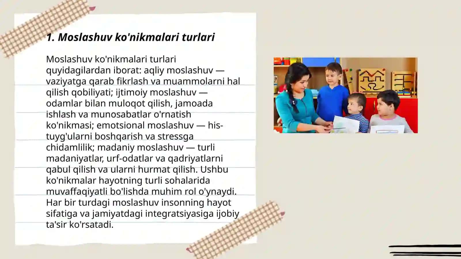 Bolalarning moslashuv ko'nikmalarini shakllantirish 3