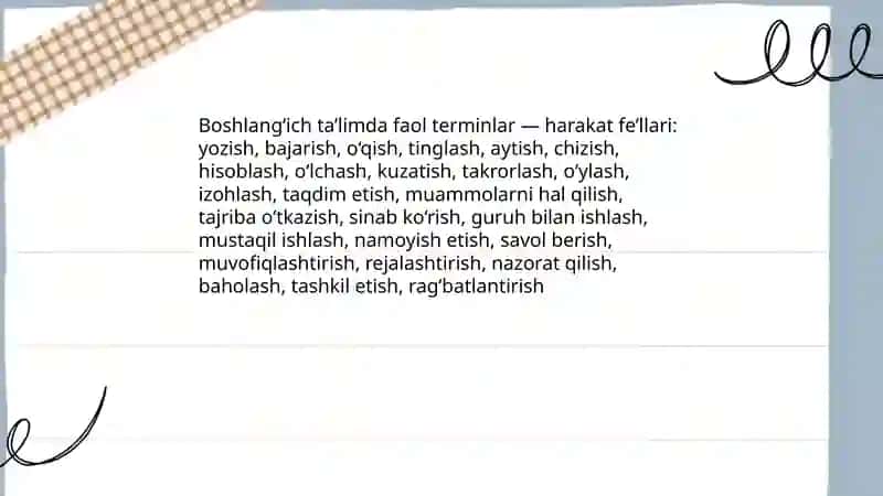 Boshlangʻich taʼlimda sohaga oid faol va nofaol terminlar 3
