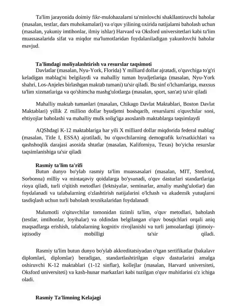 Formal ta'limni tashkil etishning asosiy shakli 3