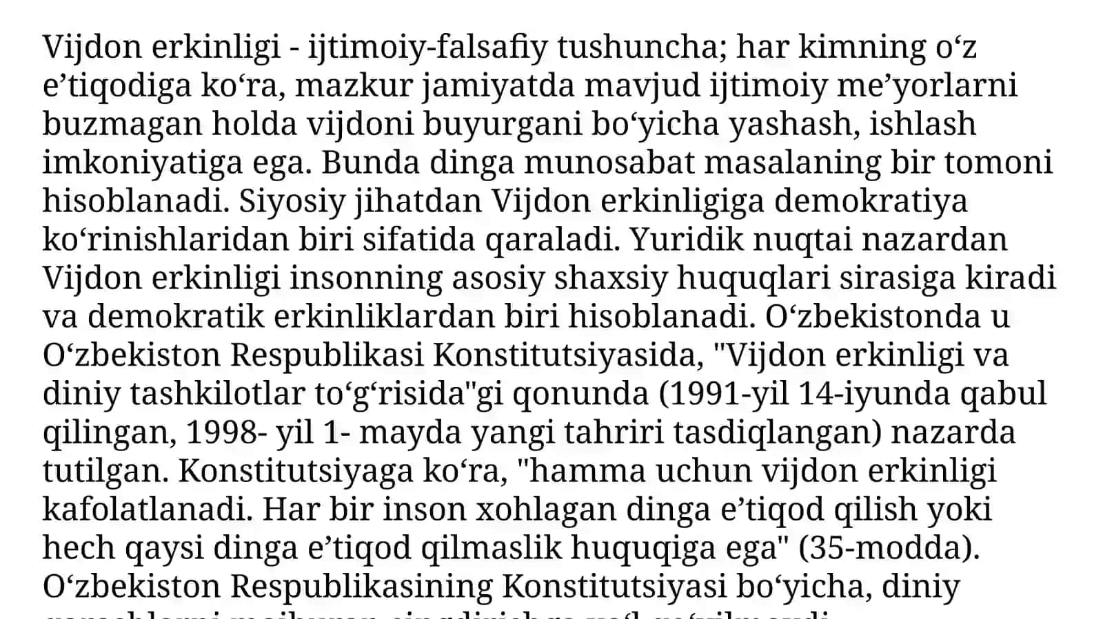 Vijdon erkinligining huquqiy asoslari. 3