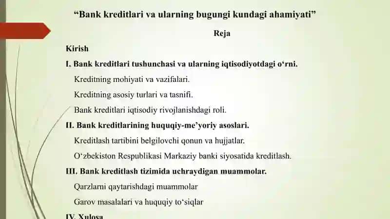 Bank kreditlari va ularning bugungi kundagi ahamiyati 3