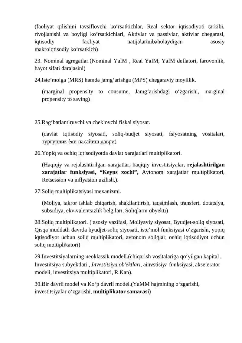 Dinamik makroiqtisod fanidan oraliq va yakuniy nazorat savollari 3