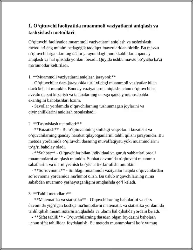 O‘QITUVCHI FAOLIYATIDA MUAMMOLI VAZIYATLARNI HAL QILISH KOMPETENSIYASI 3
